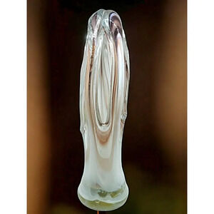 Hand Blown Art Glass Sculpture Brown, White, Clear